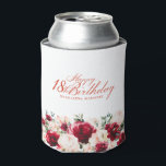 Red Pink Floral 18th Birthday Personalized Can Cooler<br><div class="desc">Pretty red roses and blush pink peonies decorate this 18th birthday party can cooler. Elegant calligraphy spells out Happy 18th birthday. The birthday celebrant's name is below. This item is part of the Red Rose and Pink Peony collection. It contains professionally designed invitation and welcome sign templates, as well as...</div>