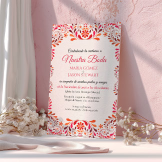 Red Pink Floral Botanical Romantic Spanish Wedding Invitation
