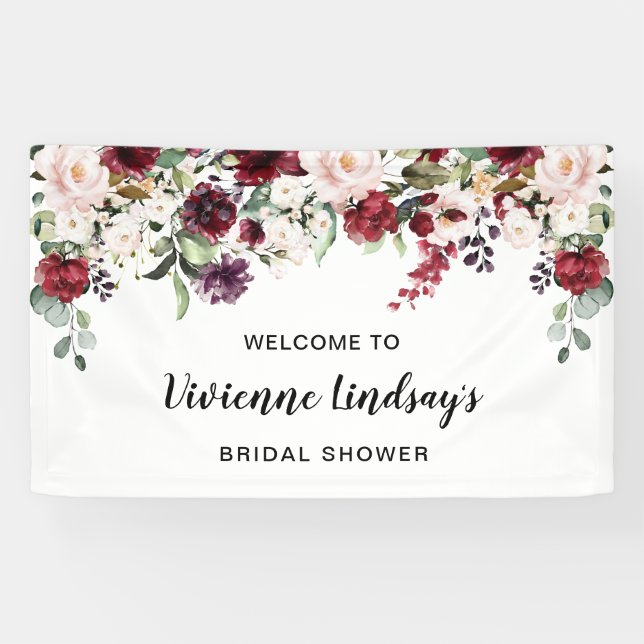 Red Pink Floral Bridal Shower Welcome Banner (Horizontal)