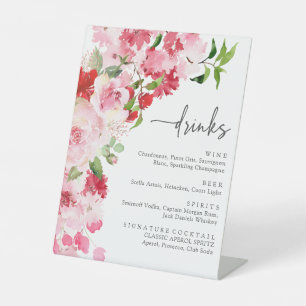 Red Pink Floral Drinks List Sign
