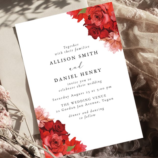 Red & Pink Floral Elegant Wedding Invitation (Creator Uploaded)