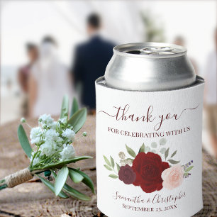 Red & Pink Floral Elegant Wedding Thank You Can Cooler