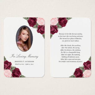 Red Pink Floral Funeral Prayer Card