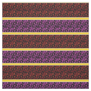 Red/pink floral-gold/white stripe - black fabric