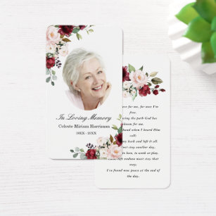 Red Pink Floral Photo Funeral Prayer Card
