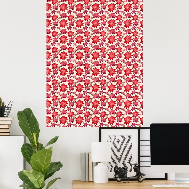 Red Pink Floral Seamless Pattern Dark Aesthetic  Poster (Home Office)