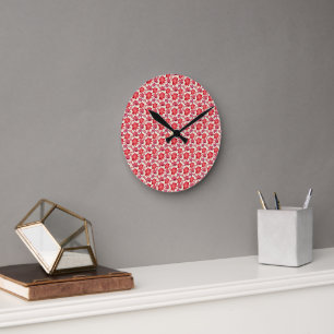 Red Pink Floral Seamless Pattern Dark Aesthetic Round Clock