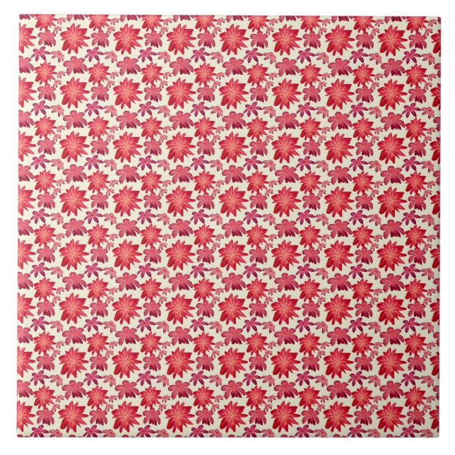 Red Pink Floral Seamless Pattern Dark Aesthetic  Tile (Front)