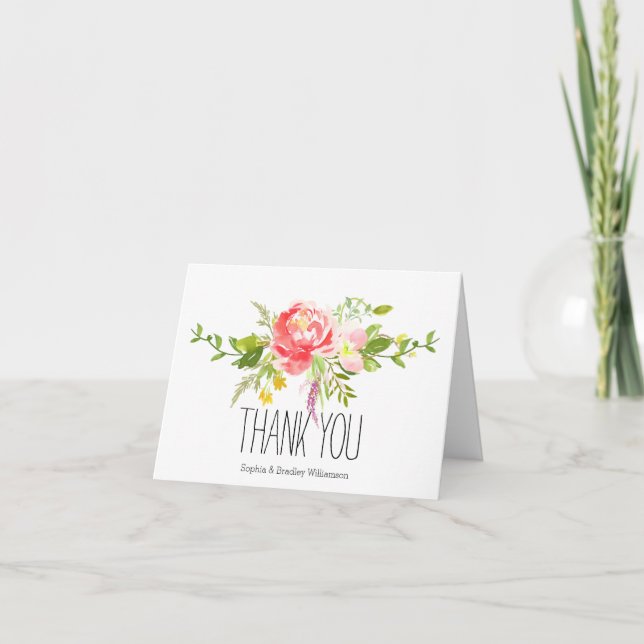 Red Pink Floral Thank you Card (Front)