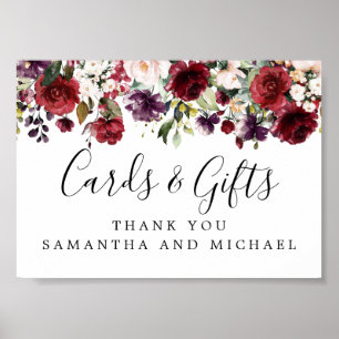 Red Pink Floral Wedding Cards and Gifts Sign