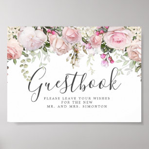 Red Pink Floral Wedding Guestbook Sign