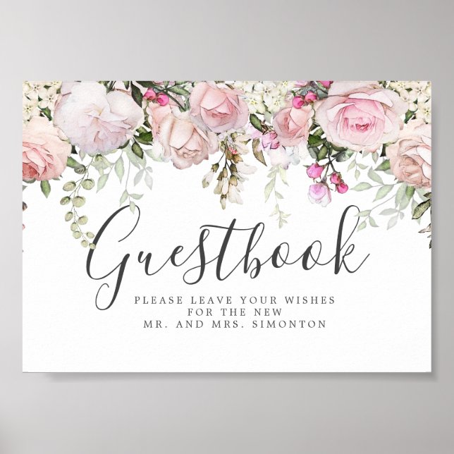 Red Pink Floral Wedding Guestbook Sign (Front)
