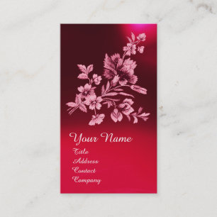 RED PINK FLOWER BOUQUET AND CARNATION MONOGRAM BUSINESS CARD