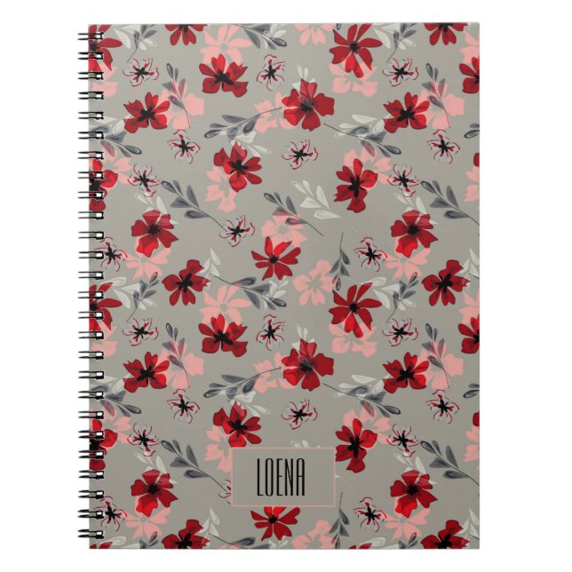 Red pink flowers on a grey background. notebook (Front)