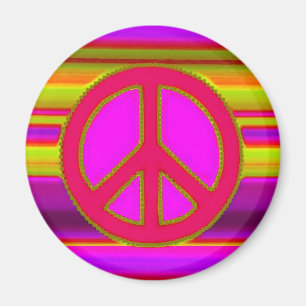 Red Pink Fractal & Peace Sign Magnet
