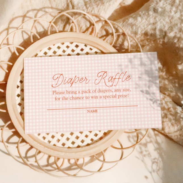 Red & Pink Gingham Spring Diaper Raffle Ticket Enclosure Card (Creator Uploaded)