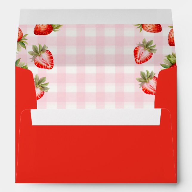 Red Pink Gingham Strawberry Envelope (Back (Bottom))