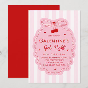 Red Pink Girly Coquette Bow Galentines Girls Night Invitation