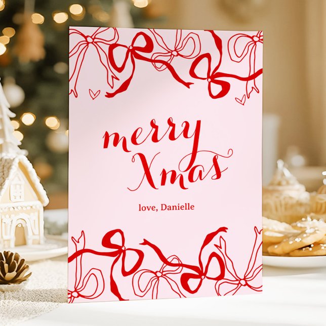 Red Pink Girly Coquette Christmas Holiday Card (Creator Uploaded)