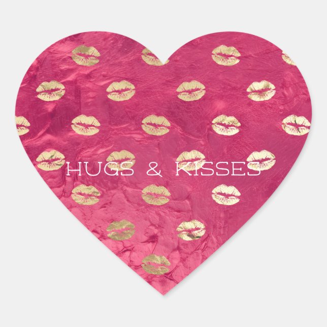 Red Pink Glam Gold Lips  Heart Sticker (Front)