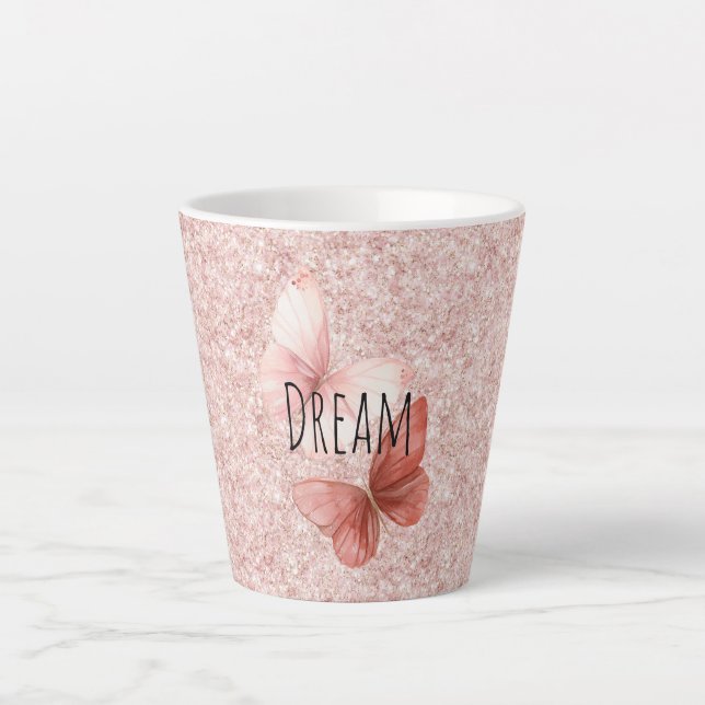 Red Pink Glitter Butterflies Latte Mug (Front)