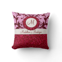 Red pink glitter customizable monogram pillow