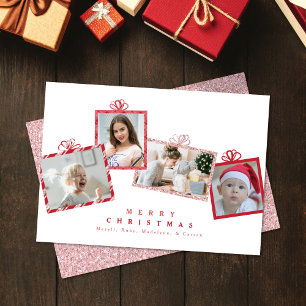 Red & Pink Glitter Photo Gift Boxes Christmas Holiday Card