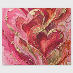 Red & Pink Gold Heart Swirl Wrapping Paper