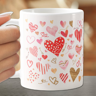 Red Pink Gold Hearts Love You Forever Coffee Mug