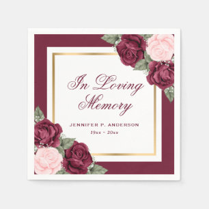 Red Pink Gold Watercolor Floral In Loving Memory Napkin