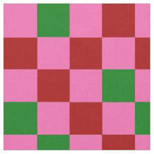 Red Pink Green Chequered Pattern Design Fabric