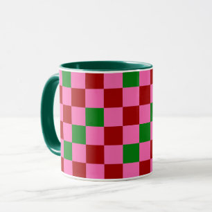 Red Pink Green Chequered Pattern Design  Mug