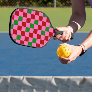 Red Pink Green Chequered Pattern Design  Pickleball Paddle