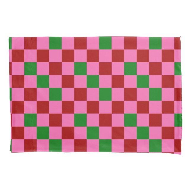 Red Pink Green Chequered Pattern Design  Pillowcase (Front)