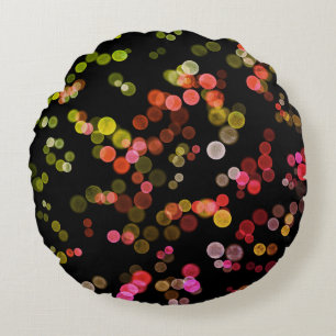 Red Pink Green Yellow Abstract Bubble Pattern Round Pillow