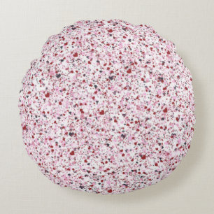 Red, Pink & Grey Hearts, Splatter Paint, Speckled Round Pillow