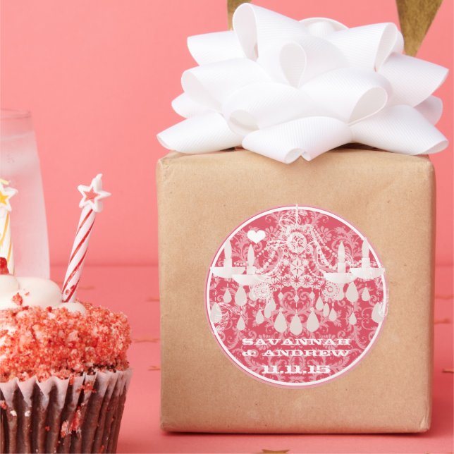 Red Pink & Grey Vintage Damask Chandelier Stickers (Party)