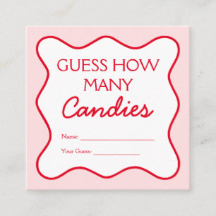 Red Pink Guess How Many Candies Baby Shower Game Enclosure Card