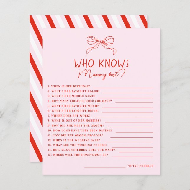 Red Pink Hand Drawn Bow Who Knows Mommy Best Game (Front/Back)