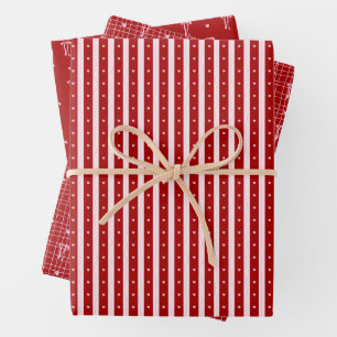 Red Pink Hand Drawn Hearts Bows Valentine’s Day Wrapping Paper Sheet