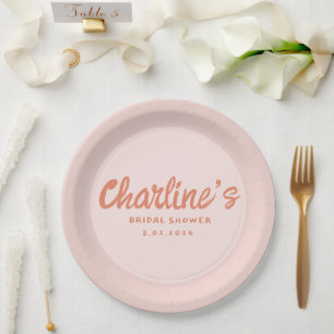 Red Pink Handwriting Retro Bridal Shower Paper Plate