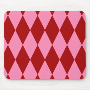 Red Pink Harlequin Chequered Design Mouse Pad