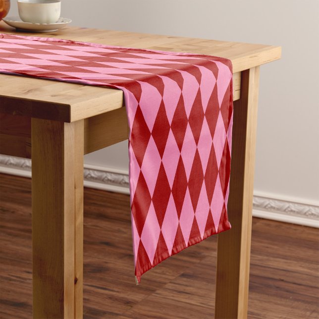 Red Pink Harlequin Chequered Design  Short Table Runner (Creator Uploaded)