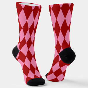 Red Pink Harlequin Chequered Design Socks