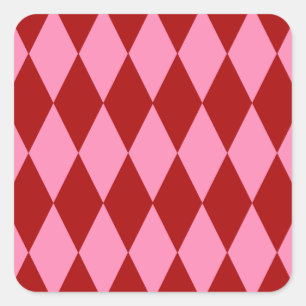 Red Pink Harlequin Chequered Design Square Sticker
