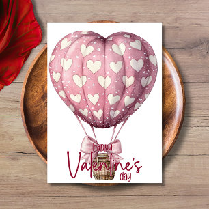 Red pink heart balloon Happy Valentines Day Holiday Card