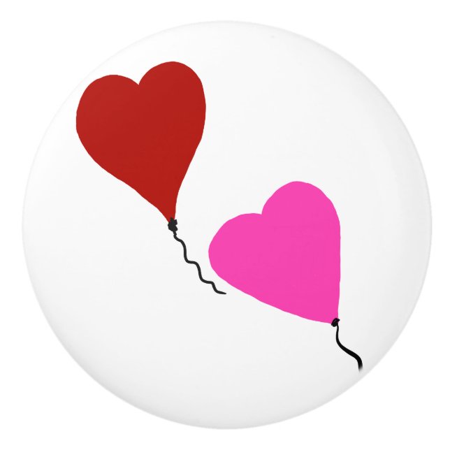 Red Pink Heart Balloons Ceramic Knob (Front)