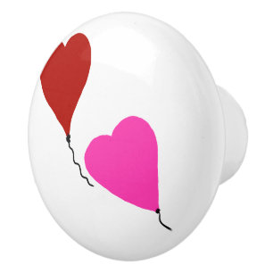 Red Pink Heart Balloons Ceramic Knob