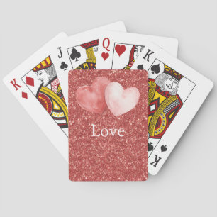 Red Pink Heart Balloons Glitter   Playing Cards
