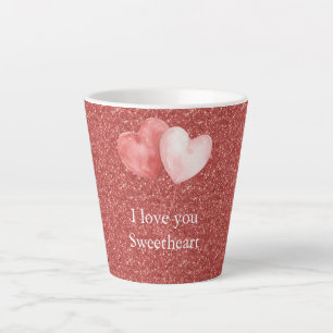 Red Pink Heart Balloons Glitter Sweetheart Latte Mug